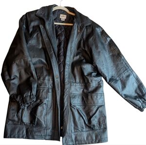 Liz Baker Genuine Leather Black Mini Trench Jacket